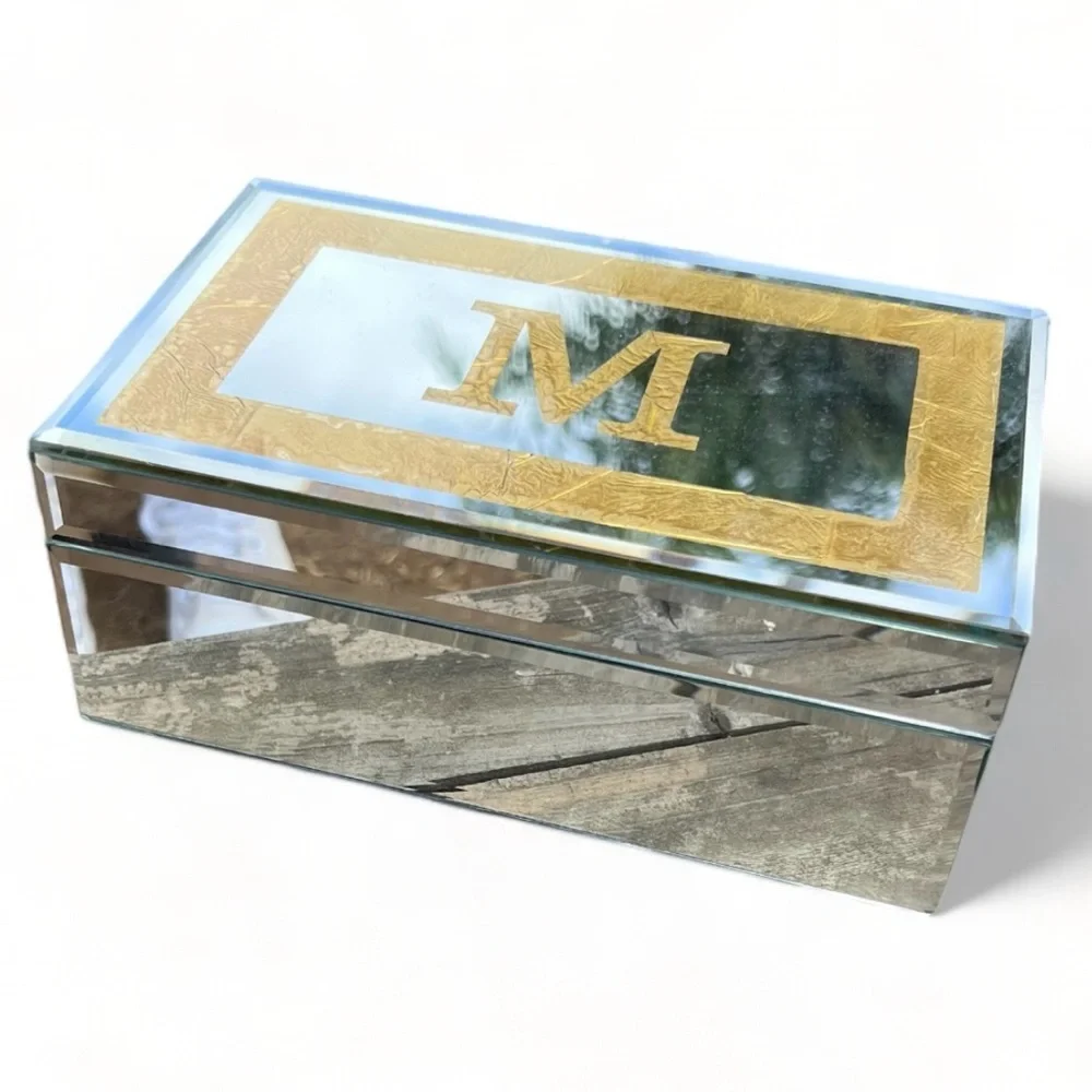 Personalized “M” Mirror Jewelry Trinket Storage Box